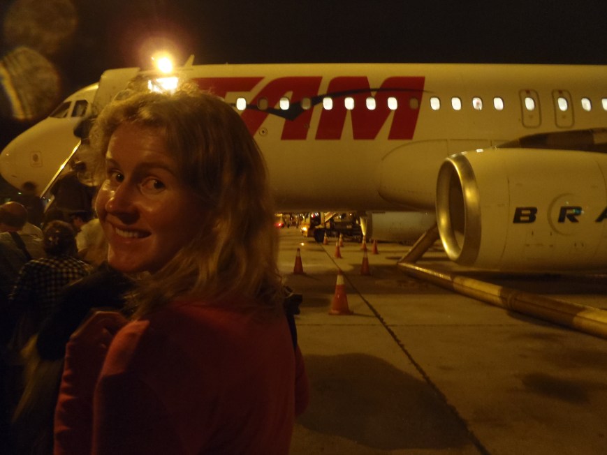 Boarding our Uruguay flight after a 12-hour delay