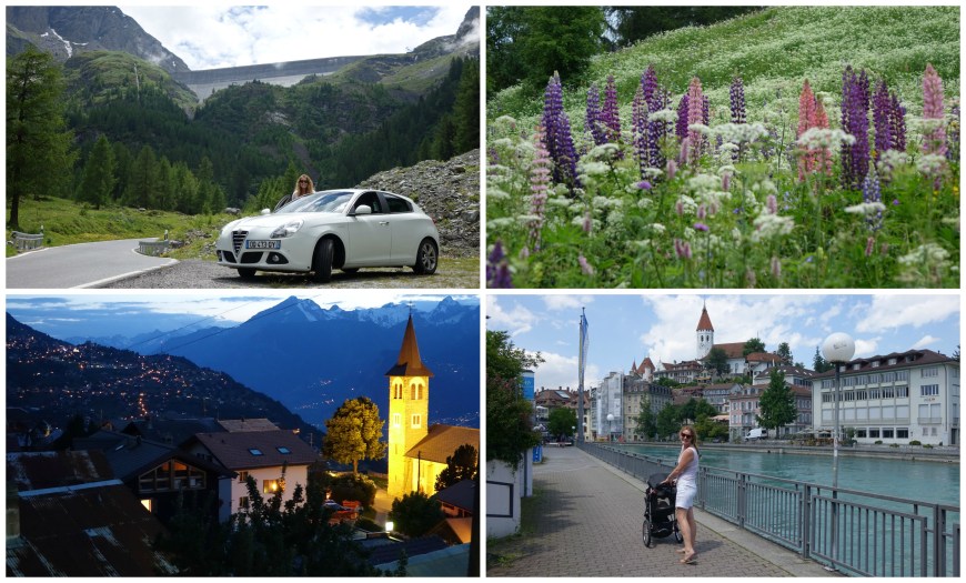 Wildflowers, our little Alfa and the view from our chalet...